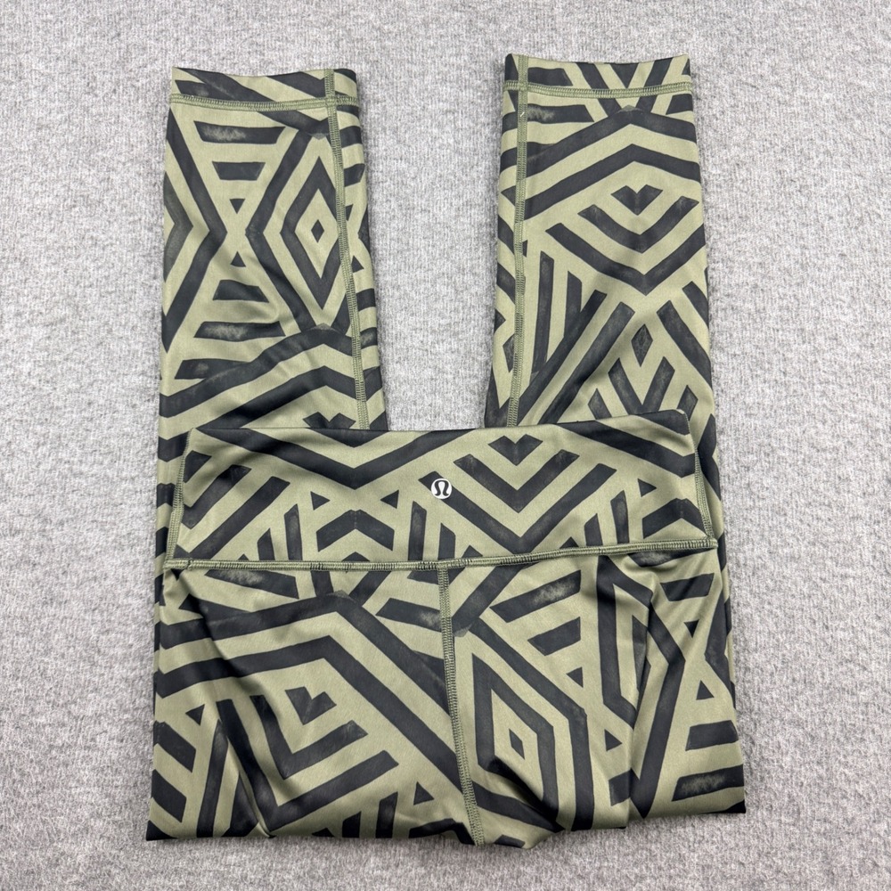 Lululemon Wunder Under Crop Leggings Women 4 Olive Green Black Geometric Diamond